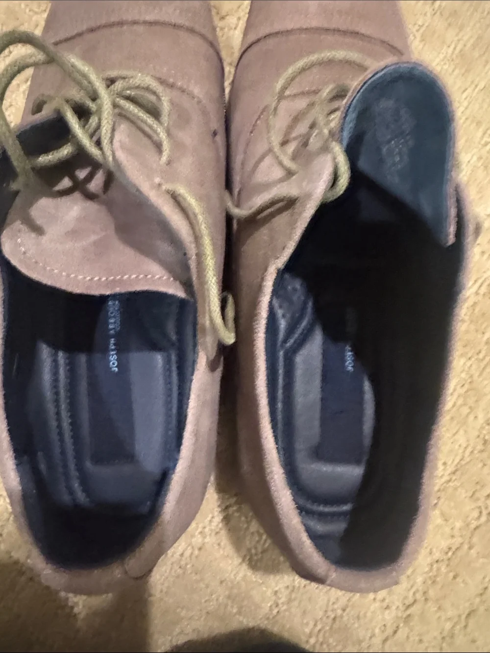 Joseph Abboud Taupe Suede Derby Shoes with Olive Laces